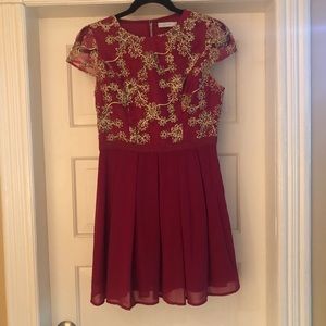 Francesca’s Small Maroon and gold mini dress